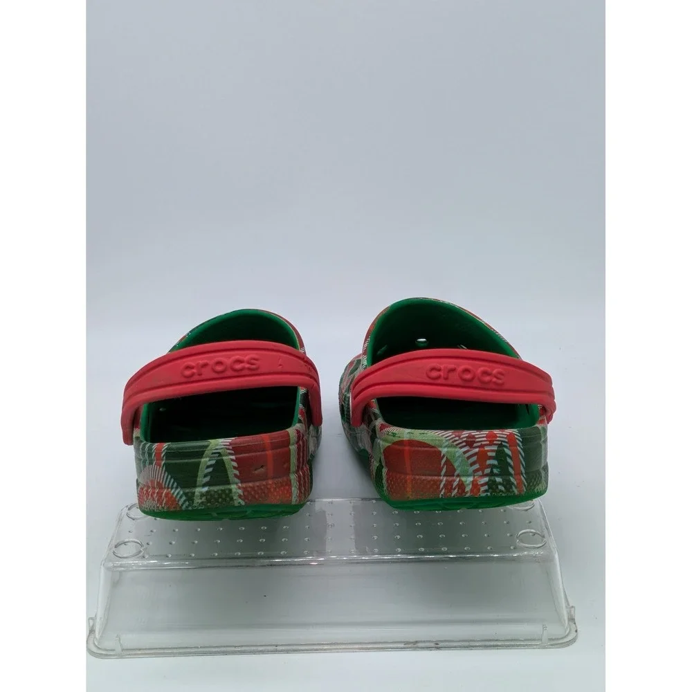 Crocs Classic Clogs Juniors J3 Red Green Plaid Christmas Holiday Shoes